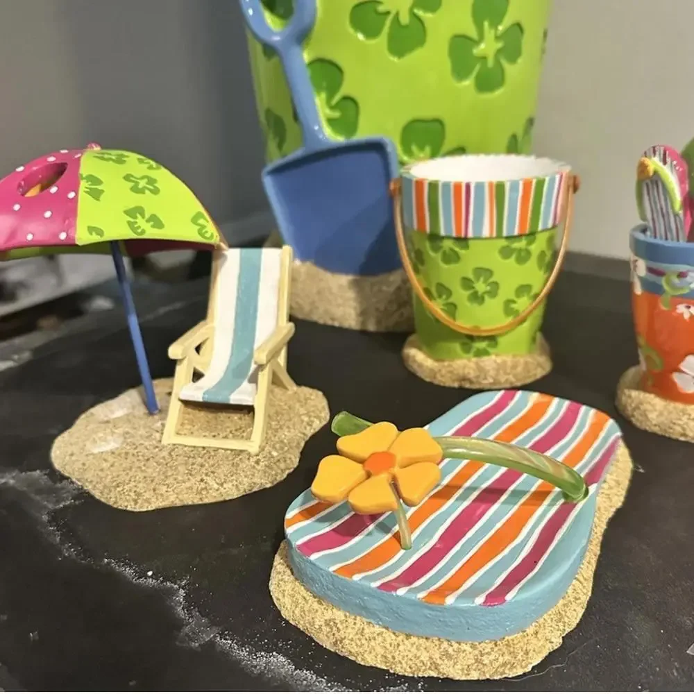 Complete Set Beach Ceramic Trash Can Toothbrush Cup And Soap Dish Dispenser Hook
